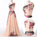 2015 Grace Karin Elegantes Blumen gedruckt eine Schulter Chiffon Lange Plus Size Abendkleider für fette Frauen CL7504